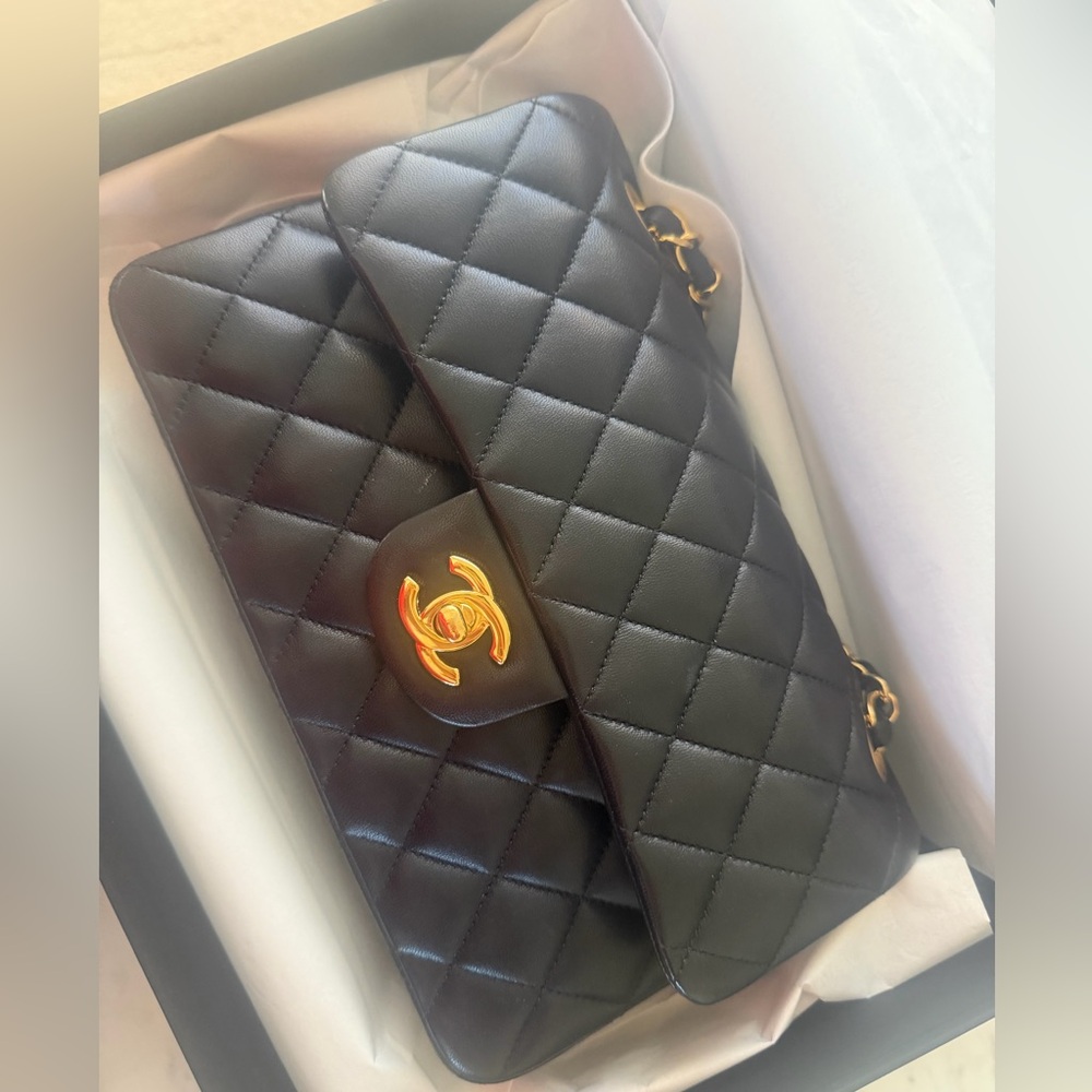 Lambskin Quilted Small Double Flap Black